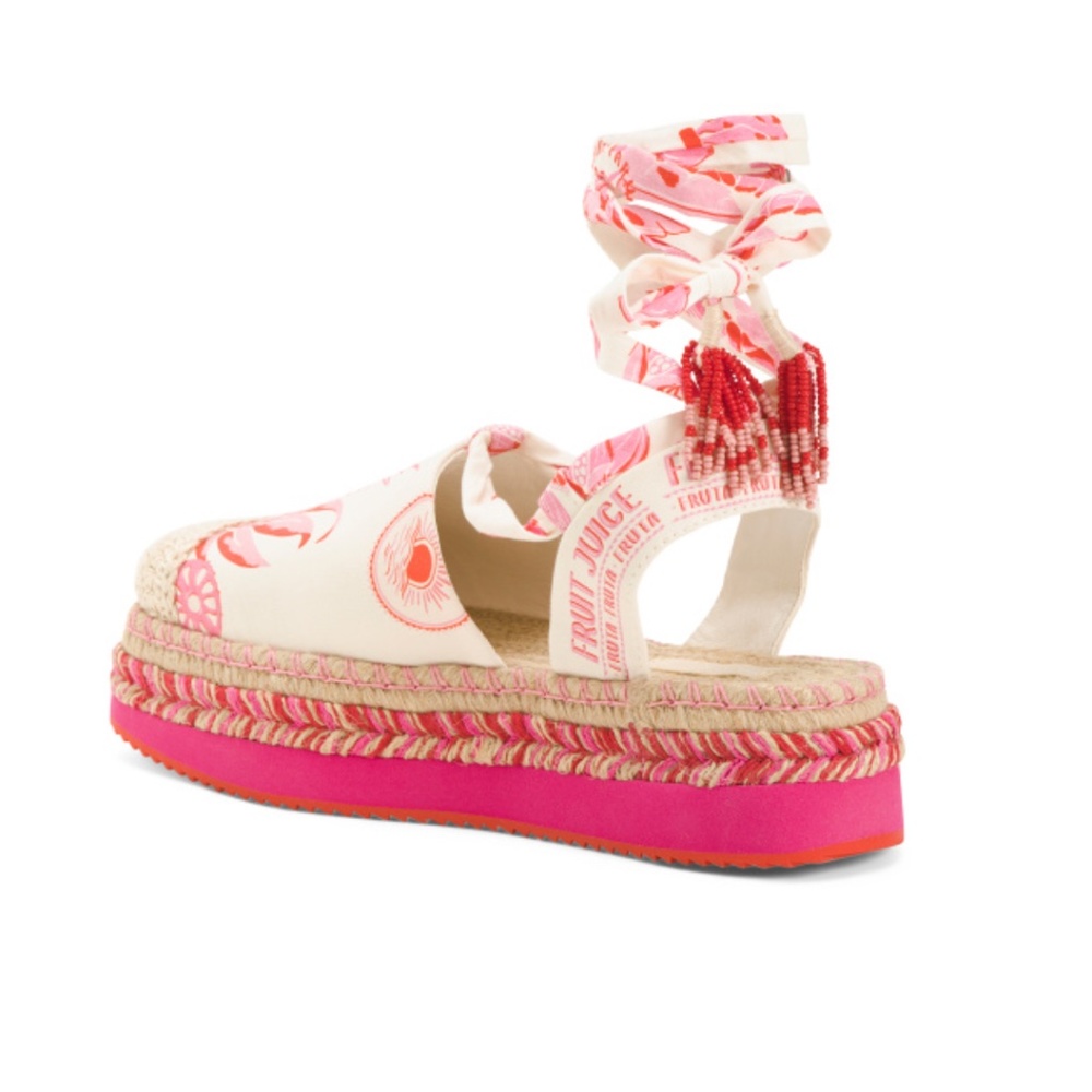 FARM Rio Women's Pink Fruit Juice Lace Up Ankle Tie Espadrille Flats - Picture 3 of 3